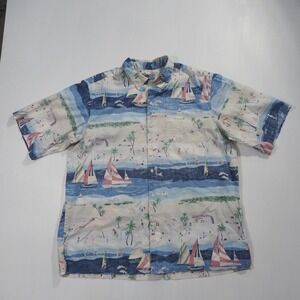 Vintage Reyn Spooner Shirt Mens Extra Large White Blue Cotton Hawaiian Sailboat
